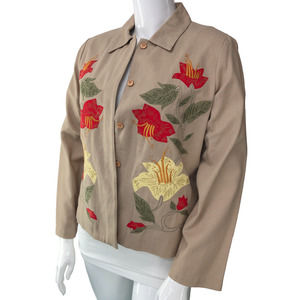 Hearts of Palm Womens Size 12 Embroidered Jacket Shacket Boho Cotton Neutral